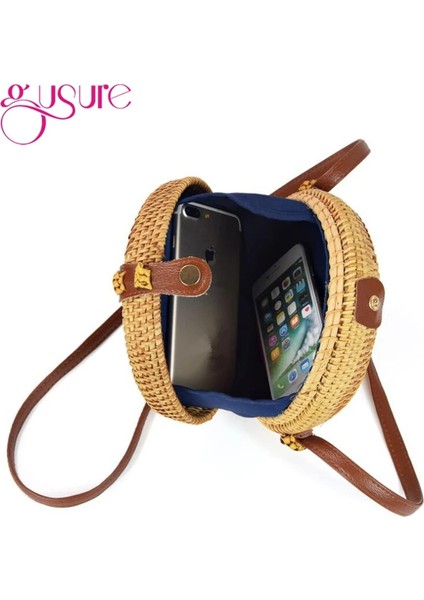 No.11 Stili Gusure Vintage El Yapımı Crossbody Kadın Çantası Yuvarlak Plaj Daire Kamış Örgü Çanta Küçük Omuz Çantaları Bohem Çanta Seyahat Stilleri (Yurt Dışından) indirimleri