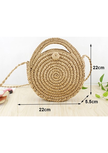 Haki Stili4 Stili Yogodlns Yuvarlak Yumuşak Kağıt Halat Omuz Çantası Püskül Yaz Plaj El Yapımı Crossbody Çanta Kadın Hollow Hasır Çanta Daire Rattan Çanta (Yurt Dışından)
