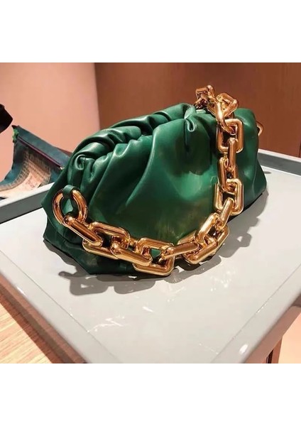 Küçük Yeşil Stil 28X17X9CM 2022 Retro Kadın Köfte Messenger Çanta Tasarımcı Zinciri Yeni Moda Bulut Kadın Crossbody Omuz Çantası Gelgit Çanta Debriyaj Çanta (Yurt Dışından) indirimleri