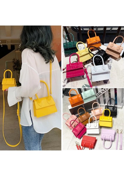 Kensen Shop B Kırmızı Büyük Stil Kadın Mini Küçük Kare Çanta Moda Yeni Pu Deri Kadın Çanta Timsah Desen Zincir Omuz Messenger Çanta (Yurt Dışından)