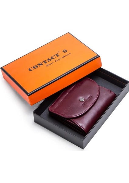 Kırmızı Kutu Stili Iletişim Hakiki Deri Moda Küçük Cüzdan Kadın Kadın Bozuk Para Cüzdanı Kısa Rfid Kartlık Bayan Cüzdan Portfel Damski (Yurt Dışından)