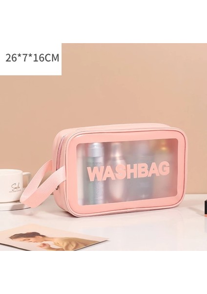 Orta Pembe A Stili Fudeam Pu Kadın Seyahat Saklama Çantası Tuvalet Organize Su Geçirmez Pvc Kozmetik Çantası Taşınabilir Şeffaf Makyaj Çantası Kadın Yıkama Torbası (Yurt Dışından)