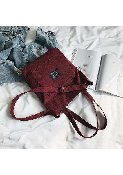 Şarap Kırmızısı Stili 2021 Kadın Kadife Fermuar Omuz Çantası Pamuklu Kanvas Çanta Günlük Tote Kadın Eko Crossbody Çanta Bayanlar Vintage Postacı Çantaları (Yurt Dışından)