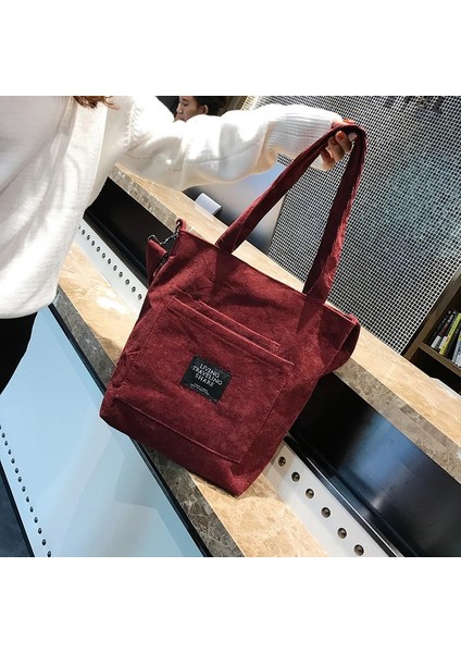 Şarap Kırmızısı Stili 2021 Kadın Kadife Fermuar Omuz Çantası Pamuklu Kanvas Çanta Günlük Tote Kadın Eko Crossbody Çanta Bayanlar Vintage Postacı Çantaları (Yurt Dışından) modelleri