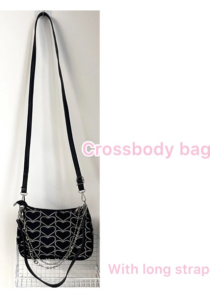 Çapraz Askılı Çanta Stili 25X18CM Retro Kadın Hobos Kanvas Omuz Çantası Nakış Kalp Desen Bayanlar Koltukaltı Çantaları Kadın Serin Kızlar Zincir Çanta Çanta (Yurt Dışından)