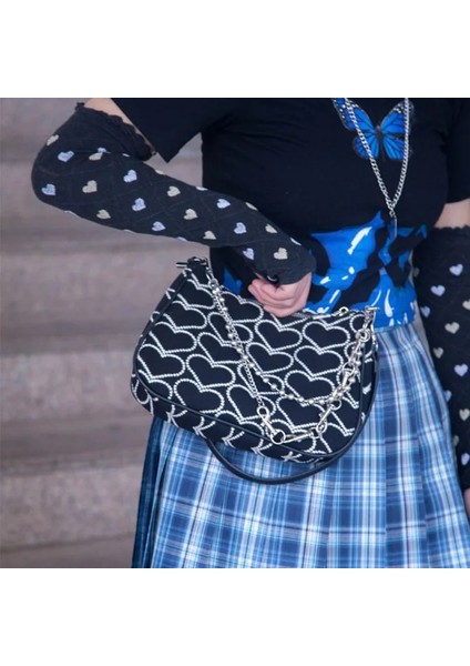 Çapraz Askılı Çanta Stili 25X18CM Retro Kadın Hobos Kanvas Omuz Çantası Nakış Kalp Desen Bayanlar Koltukaltı Çantaları Kadın Serin Kızlar Zincir Çanta Çanta (Yurt Dışından) fiyatları