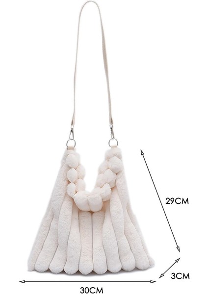 Bej Stil Iki Stil Fluffy Plush Bags For Women Female Handbags Large Capacity Tote Ladies Shoulder Messenger Bag Simple Animal Printed Cheap Bags (Yurt Dışından)