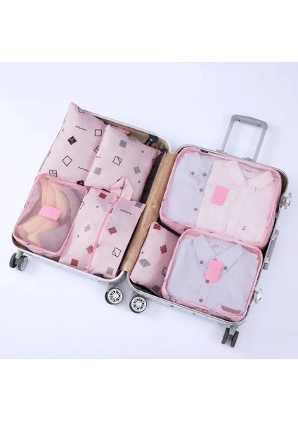 Pembe Geometri Stili Yeni Et Seyahat Örgü Çantalar Bagaj Organizatör Giysileri Fg Kiti Kozmetik Çantası Makyaj Çantası Ev Ayakkabıları Iç Çamaşırı Saklama Çantası (Yurt Dışından)