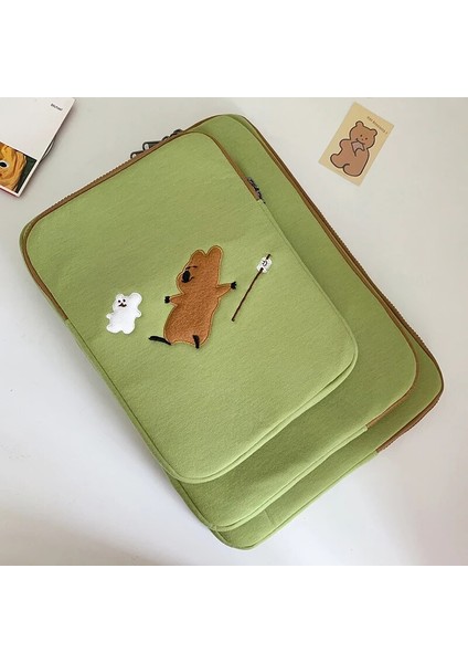 15 Inçlik Büyük Stil Kore Karikatür Yeşil Tablet Kılıf Dizüstü Bilgisayar Saklama Çantası Mac Ipad Pro Inç Sevimli Kol Iç Çanta Pou (Yurt Dışından) modelleri