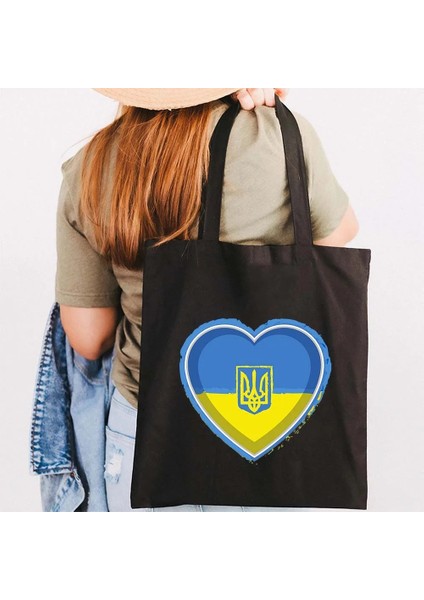 B171 Tarzı 35X40CM Çiçek Ukrayna Bayrağı Ukrayna Arması Ukraynalı Kız Vatansever Kadın Kanvas Omuz Çantası Harajuku Alışveriş Çantaları (Yurt Dışından)