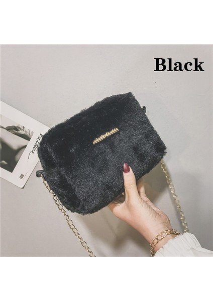 Siyah Stil Kadınlar Için Faux Kürk Crossbody Çanta Sonbahar Kış Peluş Çantalar ve Çanta Kadın Omuz Çantası Kız Cüzdan Iş Seyahat Çantası (Yurt Dışından)