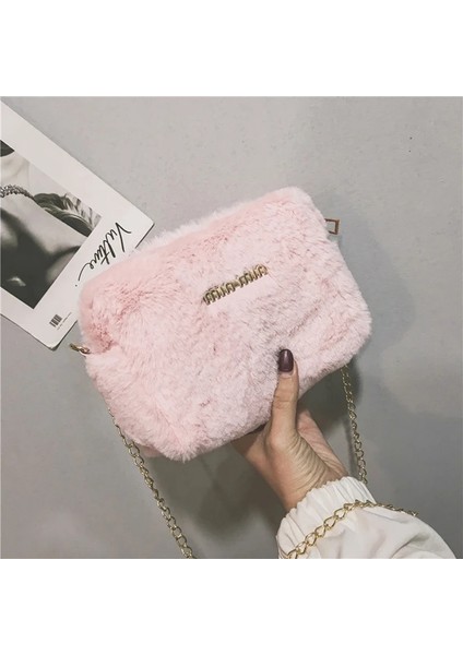 Siyah Stil Kadınlar Için Faux Kürk Crossbody Çanta Sonbahar Kış Peluş Çantalar ve Çanta Kadın Omuz Çantası Kız Cüzdan Iş Seyahat Çantası (Yurt Dışından)