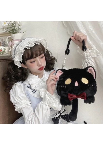 No.7 Tarzı Kadın Lolita Peluş Kedi Messenger Çanta Kadın Ins Vahşi Sevimli Kız Kalp Zincir Omuz Çantası (Yurt Dışından)
