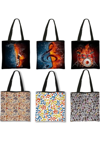 Kensen Shop XSSTDJAZZ19CW Stili 34X34CM Enstrüman Tote Çanta Caz Kaya Kadın Çanta Bayanlar Yeniden Kullanılabilir Alışveriş Çantaları Müzik Notları Seyahat Için Hipster Omuz Çantası (Yurt Dışından)