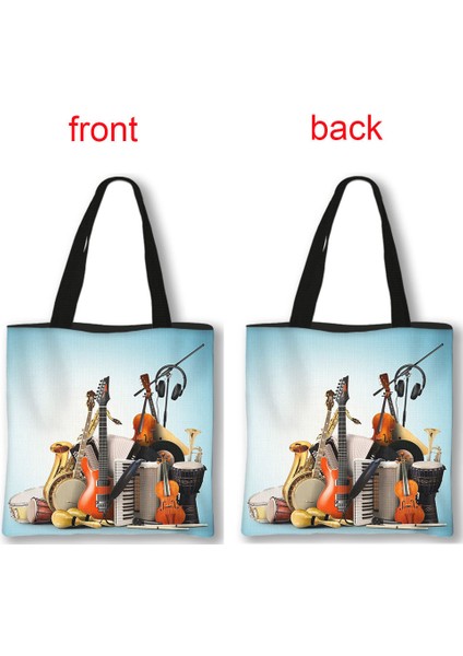 Kensen Shop XSSTDJAZZ19CW Stili 34X34CM Enstrüman Tote Çanta Caz Kaya Kadın Çanta Bayanlar Yeniden Kullanılabilir Alışveriş Çantaları Müzik Notları Seyahat Için Hipster Omuz Çantası (Yurt Dışından)