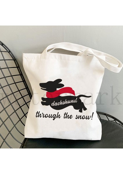 Çok Stil Çift Taraflı Sevimli Hayvan Hayvan Kadın Rahat Alışveriş Çantası Mini Dachshund Köpek Desen Baskı Tuval Bayan Tote Çanta Yeniden Kullanılabilir (Yurt Dışından)