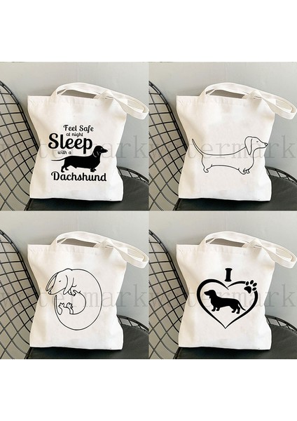 Çok Stil Çift Taraflı Sevimli Hayvan Hayvan Kadın Rahat Alışveriş Çantası Mini Dachshund Köpek Desen Baskı Tuval Bayan Tote Çanta Yeniden Kullanılabilir (Yurt Dışından) fırsatları