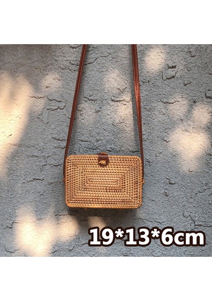 Stil 4-19X13X6CM Stili Hasır Plaj Çantası El Yapımı Örgü Örgü Desenli Yuvarlak Rattan Çanta Kadın Yaz Bali Bohemia Omuz Çantası Çanta (Yurt Dışından)
