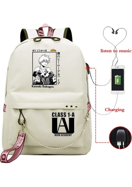 LGGY-HERO366H-HE215H Stili Anime My Hero Academia Deku Bakugou Boku Hiçbir Kahraman Akademi Kızlar Için Okul Çantaları Kadın Laptop Sırt Çantası USB Okul Sırt Çantaları (Yurt Dışından)