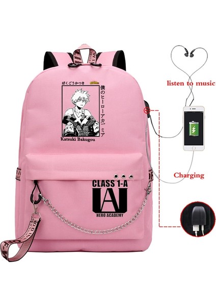 LGGY-HERO366H-HE215H Stili Anime My Hero Academia Deku Bakugou Boku Hiçbir Kahraman Akademi Kızlar Için Okul Çantaları Kadın Laptop Sırt Çantası USB Okul Sırt Çantaları (Yurt Dışından)