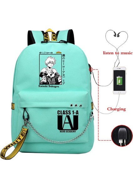 LGGY-HERO366H-HE215H Stili Anime My Hero Academia Deku Bakugou Boku Hiçbir Kahraman Akademi Kızlar Için Okul Çantaları Kadın Laptop Sırt Çantası USB Okul Sırt Çantaları (Yurt Dışından)