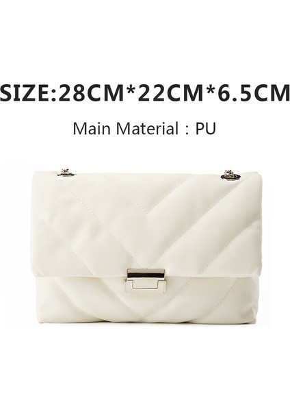 Beyaz-Pu Tarzı Denim Kadın Çantası Kapitone Kadın Çanta Katı Moda Kadın Omuz Çantası Metal Zincir Bayan Kılıfları Wome Için Flap Bayan Çantaları (Yurt Dışından)