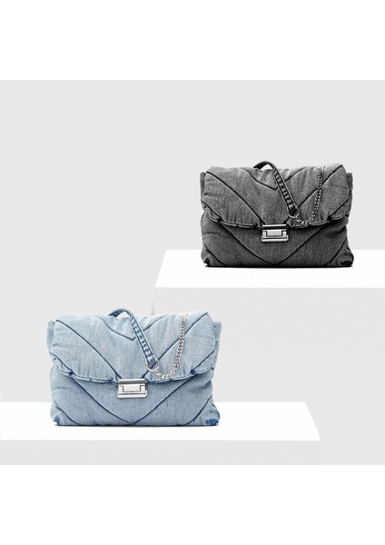 Beyaz-Pu Tarzı Denim Kadın Çantası Kapitone Kadın Çanta Katı Moda Kadın Omuz Çantası Metal Zincir Bayan Kılıfları Wome Için Flap Bayan Çantaları (Yurt Dışından) fiyatları