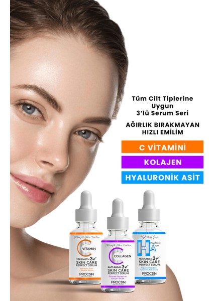 Üçlü Serum Paketi (C Vitamini - Kolajen - Hyaluronik Asit Serumu)