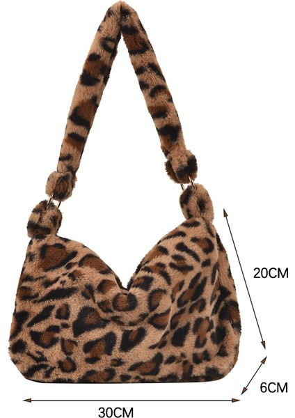 Kahverengi Leopar Tarzı Fluffy Plush Bags For Women Female Handbags Large Capacity Tote Ladies Shoulder Messenger Bag Simple Animal Printed Cheap Bags (Yurt Dışından)