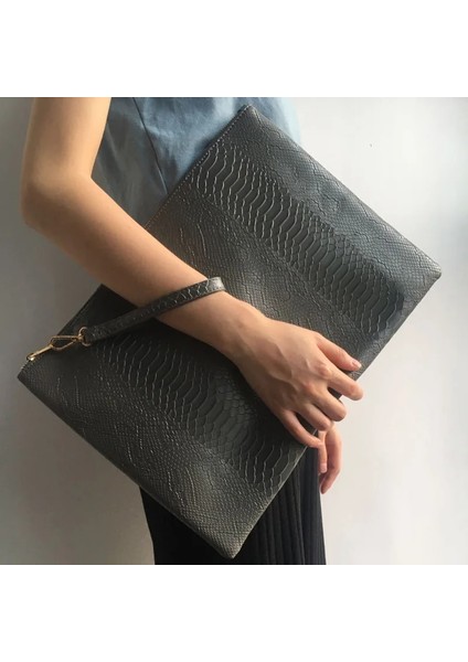 Kırmızı Küçük Stil Moda Büyük Gri Python Laptop Çantası Fermuarlı Debriyaj Kılıfı Çanta Timsah Devekuşu Zarf Bileklik Çanta Çanta (Yurt Dışından) fırsatları