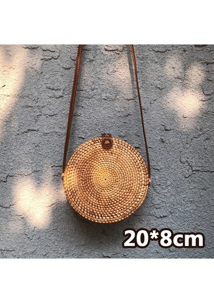 Stil 5-20X8CM Stili Hasır Plaj Çantası El Yapımı Örgü Örgü Desenli Yuvarlak Rattan Çanta Kadın Yaz Bali Bohemia Omuz Çantası Çanta (Yurt Dışından)
