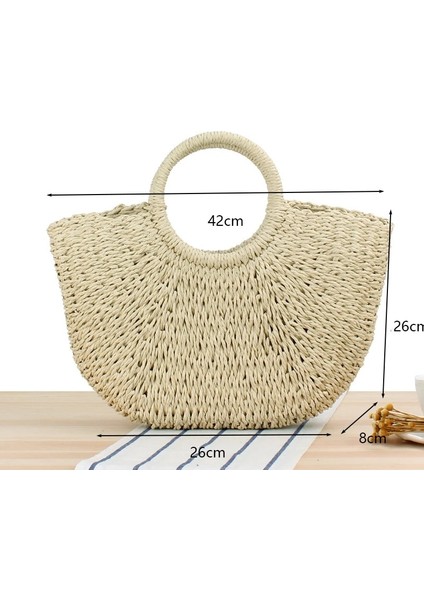 No.18 Tarzı Gusure Dokuma Kamış Örgü Çanta Yuvarlak Hasır Omuz Çantası Küçük Plaj Çantaları Kadın Yaz Hollow El Yapımı Messenger Crossbody Çanta (Yurt Dışından)