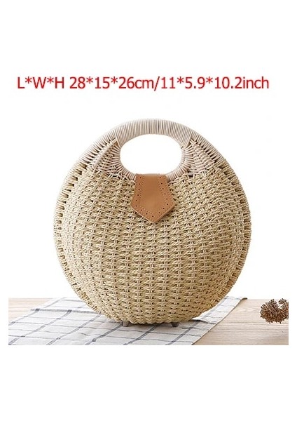 Bej Tarzı Moda Hasır Dokuma Rattan Çanta Kadın Çanta Yuvarlak Zincir Hasır Omuz Çantası Wome Bohemia Boho Çanta Için Crossbody Çanta (Yurt Dışından)