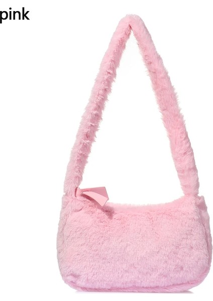 Kensen Shop A-Pembe Tarzı 2021 Kadın Kabarık Peluş Faux Kürk Omuz Çantası Moda Messenger Çanta Katı Peluş Çanta Tote Kadın Bayan Kış Çanta (Yurt Dışından)