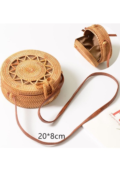 No.3 Tarzı Gusure Dokuma Kamış Örgü Çanta Yuvarlak Hasır Omuz Çantası Küçük Plaj Çantaları Kadın Yaz Hollow El Yapımı Messenger Crossbody Çanta (Yurt Dışından)