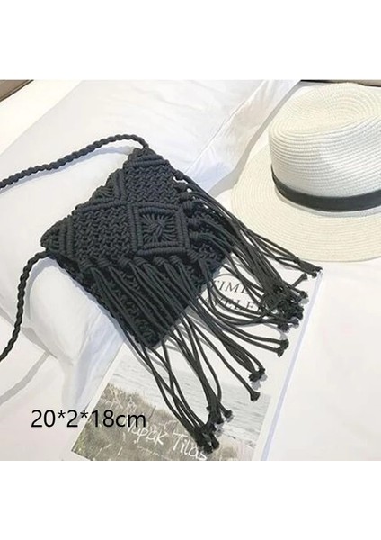 No.41 Tarzı Gusure Dokuma Kamış Örgü Çanta Yuvarlak Hasır Omuz Çantası Küçük Plaj Çantaları Kadın Yaz Hollow El Yapımı Messenger Crossbody Çanta (Yurt Dışından)