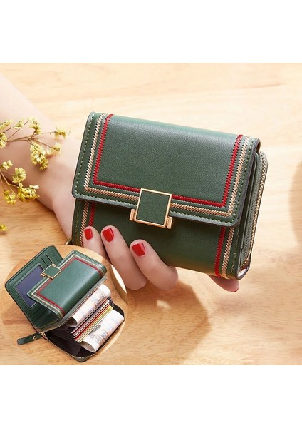Yeşil Stil 2021 Womey Cüzdan Üç Katlı Cüzdan Cartera Mujer Bayanlar Para Cebi Kadın Çanta Basit El Çantası Portefeuille Femme (Yurt Dışından)