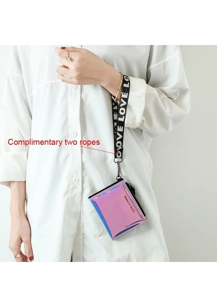 Pembe 2 Kayış Stili Moda Küçük Cüzdan Kadın Kısa Bileklik Ince Çantalar Bayanlar Para Çantası Kore Kadın Holografik Cüzdan Cüzdan Ince Vale (Yurt Dışından) modelleri