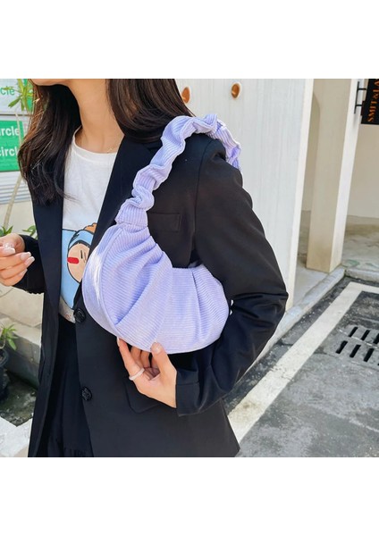 Mavi Stil Bayanlar Moda Kadife Koltukaltı Çantaları Küçük Kadın Pileli Bulut Hobos Omuz Çantaları Yumuşak Saf Renk Koltukaltı Çantaları (Yurt Dışından) fırsatları