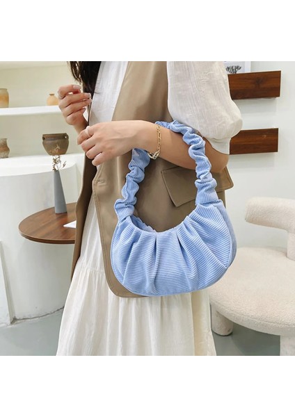 Mavi Stil Bayanlar Moda Kadife Koltukaltı Çantaları Küçük Kadın Pileli Bulut Hobos Omuz Çantaları Yumuşak Saf Renk Koltukaltı Çantaları (Yurt Dışından) indirimleri