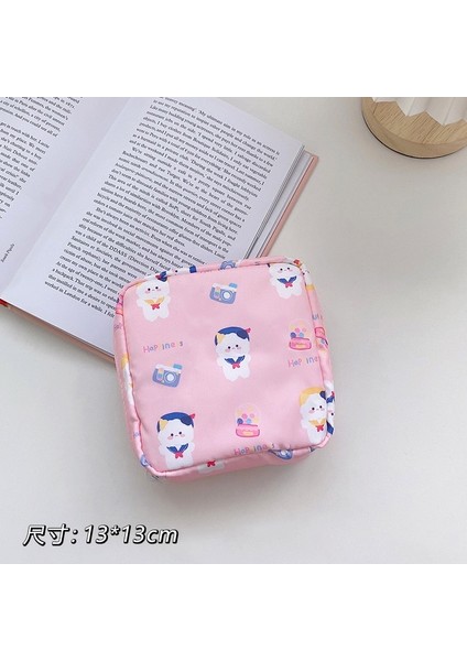 E Stili Seyahat Kawaii Kozmetik Saklama Çantası Kızlar Için Sevimli Ayı Tavşan Tampon Hijyenik Ped Kılıfı Mini Makyaj Kulaklık Sikke Çeşitli Eşyalar Çanta (Yurt Dışından)