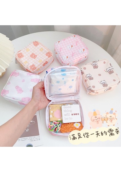 E Stili Seyahat Kawaii Kozmetik Saklama Çantası Kızlar Için Sevimli Ayı Tavşan Tampon Hijyenik Ped Kılıfı Mini Makyaj Kulaklık Sikke Çeşitli Eşyalar Çanta (Yurt Dışından) fiyatları