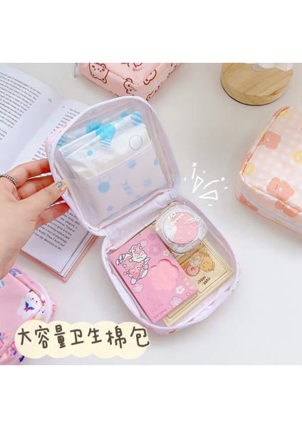 E Stili Seyahat Kawaii Kozmetik Saklama Çantası Kızlar Için Sevimli Ayı Tavşan Tampon Hijyenik Ped Kılıfı Mini Makyaj Kulaklık Sikke Çeşitli Eşyalar Çanta (Yurt Dışından) fırsatları