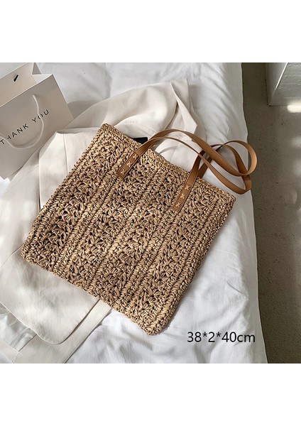 No.46 Tarzı Gusure Dokuma Kamış Örgü Çanta Yuvarlak Hasır Omuz Çantası Küçük Plaj Çantaları Kadın Yaz Hollow El Yapımı Messenger Crossbody Çanta (Yurt Dışından)