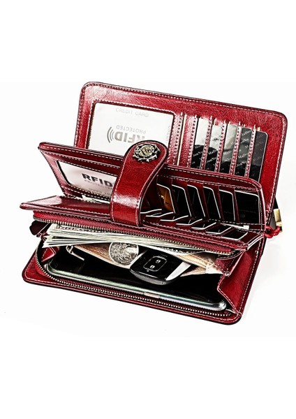 3556 Kırmızı Stil Büyük Kapasiteli Daha Fonksiyonlu Uzun Cüzdan Rfid Hakiki Deri Kadın Cüzdanları Kadın Çantaları Siyah Kahverengi Kırmızı (Yurt Dışından) fiyatları