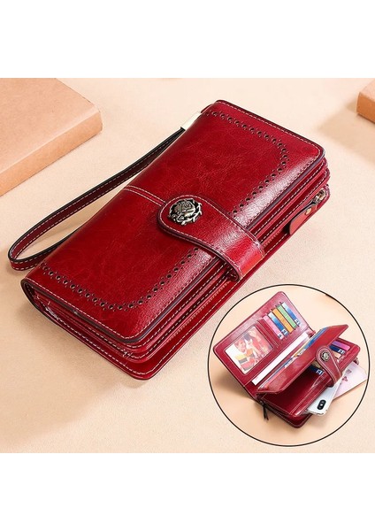 3556 Kırmızı Stil Büyük Kapasiteli Daha Fonksiyonlu Uzun Cüzdan Rfid Hakiki Deri Kadın Cüzdanları Kadın Çantaları Siyah Kahverengi Kırmızı (Yurt Dışından) modelleri
