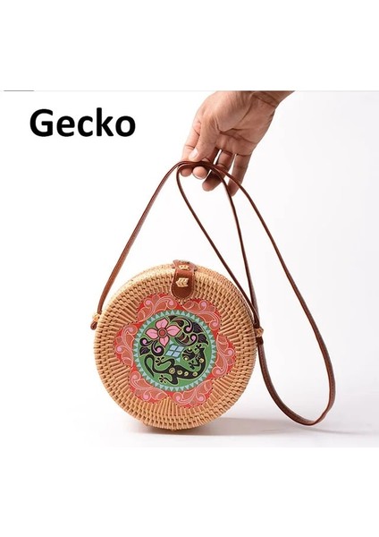 Açık Kahverengi Tarzı 20X8CM Daire El Dokuması Kadın Postacı Çantaları Yuvarlak Retro Rattan Hasır Plaj Crossbody Çanta Li Bolsa Masculina (Yurt Dışından)