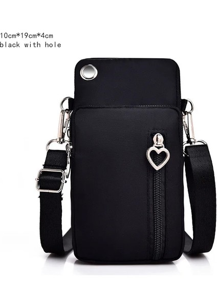 Delik Tarzı ile Siyah Kadın Moda Omuz Çantası Oxford Su Geçirmez Çanta Bilek Kılıfı Cüzdan Spor Müzik Cep Telefonu Çantası Kızlar Için Crossbody Çanta (Yurt Dışından)
