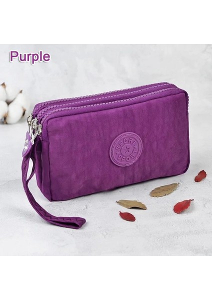 Mor Tarzı 3 Fermuarlı Bayan Çantalar Kadın Cüzdanları Debriyaj Bozuk Para Cüzdanı Kartları Anahtarlar Para Çantaları Tuval Kısa Kadın Kız Cüzdanı Çantalar Burse (Yurt Dışından)