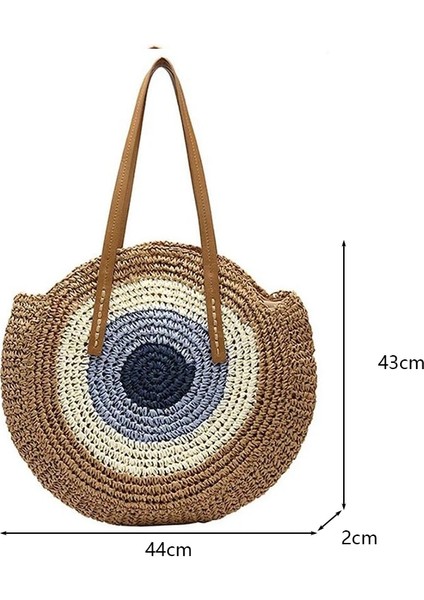 Hardal Tarzı Yuvarlak Hasır Plaj Çantası Eski El Yapımı Dokuma Omuz Çantası Rafya Daire Rattan Çantalar Bohem Yaz Tatili Günlük Çantalar (Yurt Dışından)